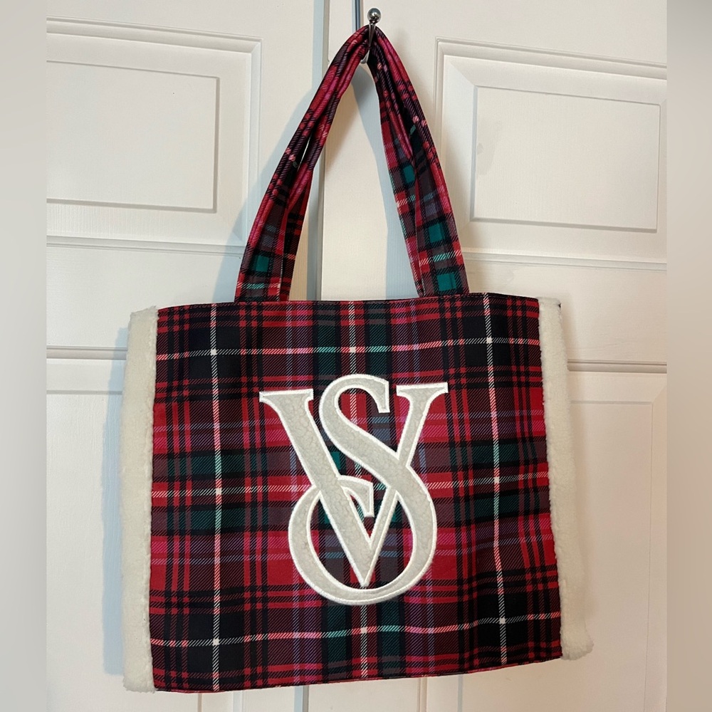 Victoria's Secret Tartan Tote - Red, Pink, Black, and Green